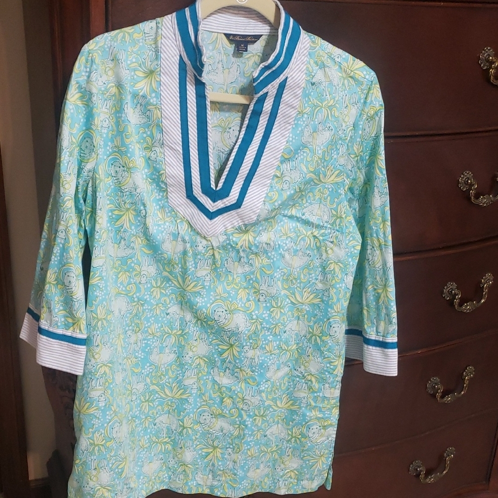 Brooks Brothers Blue and Green Patterned Tunic Top Beach  Lake  Summer